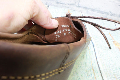 LL Bean Men's Brown Leather Lace Up Handsewn Boat Loafer Shoes Size 7.5 D