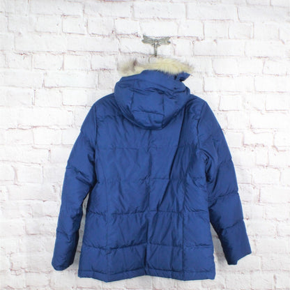 LL Bean Women's Ultrawarm Down Hooded Jacket Faux Fur Trim Quilted Blue Size M