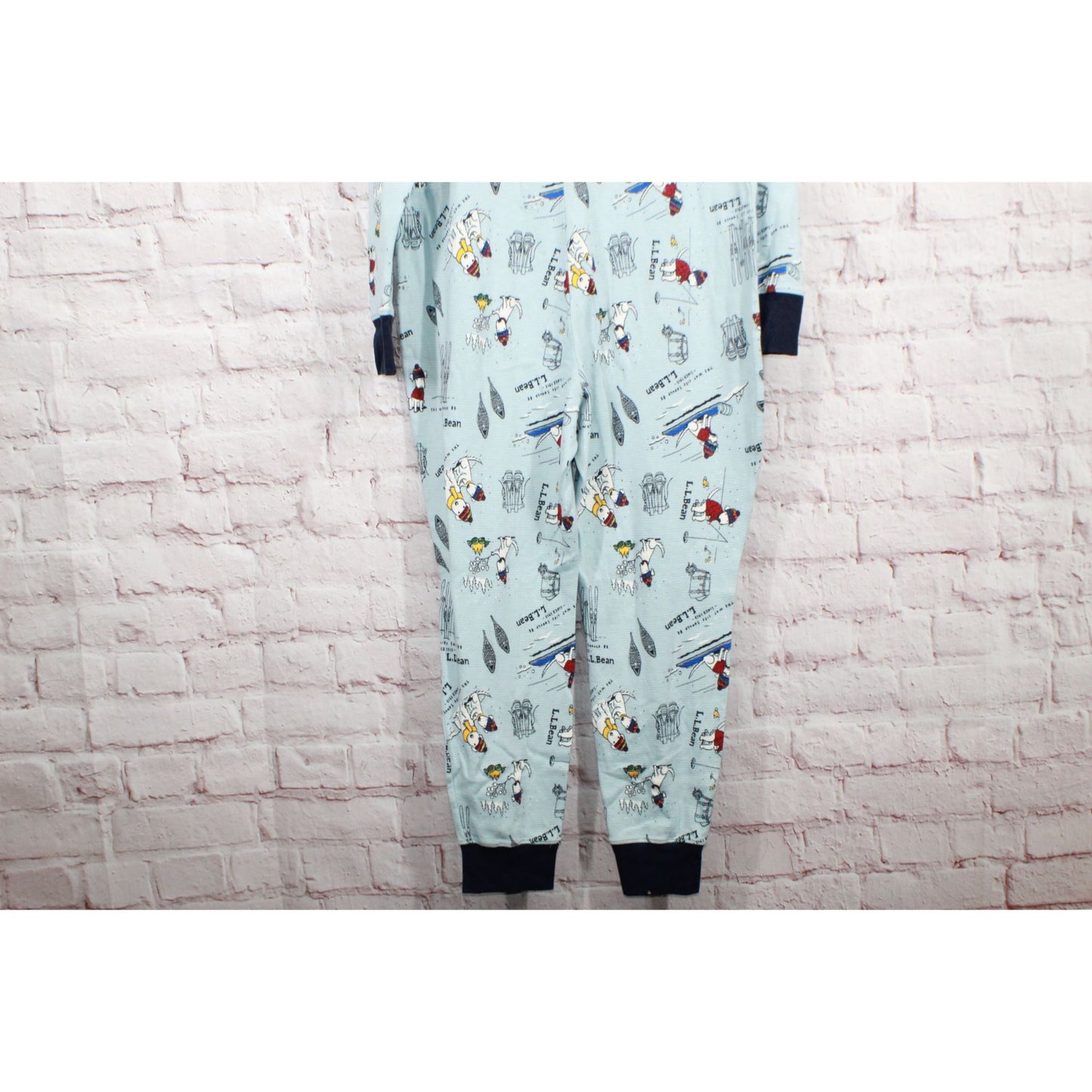 LL Bean Women's Blue Mini Waffle One Piece Unionsuit Cotton Pajama Size XL Pet