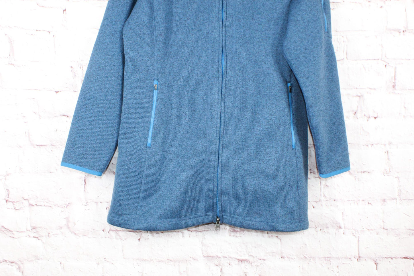 LL Bean Women's Arctic Blue Fleece Full-Zip Hooded Coat Jacket Size L Pet