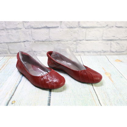 Earth Bellwether Women's Red Leather Slip On Casual Ballet Flat Shoes Size 10