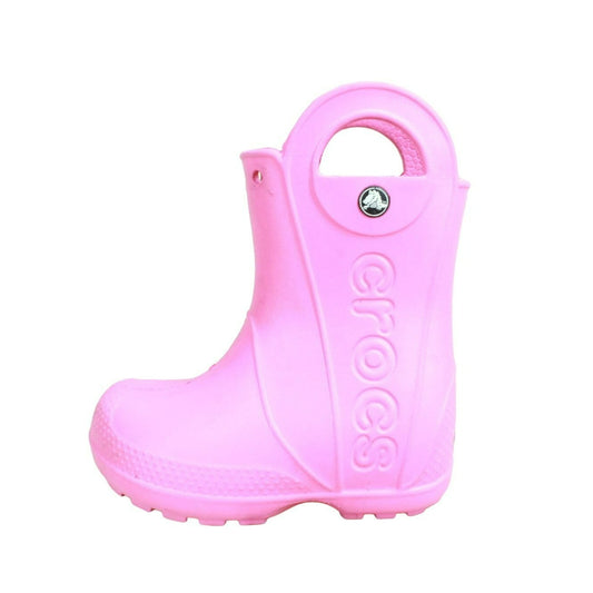 Crocs Handle It Kid's Pink Rubber Pull On Cozy Waterproof Rain Boots Size 8