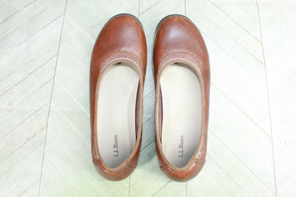 LL Bean Women's Brown Leather Slip On Plain Toe Comfort Casual Shoes Size 8.5 M