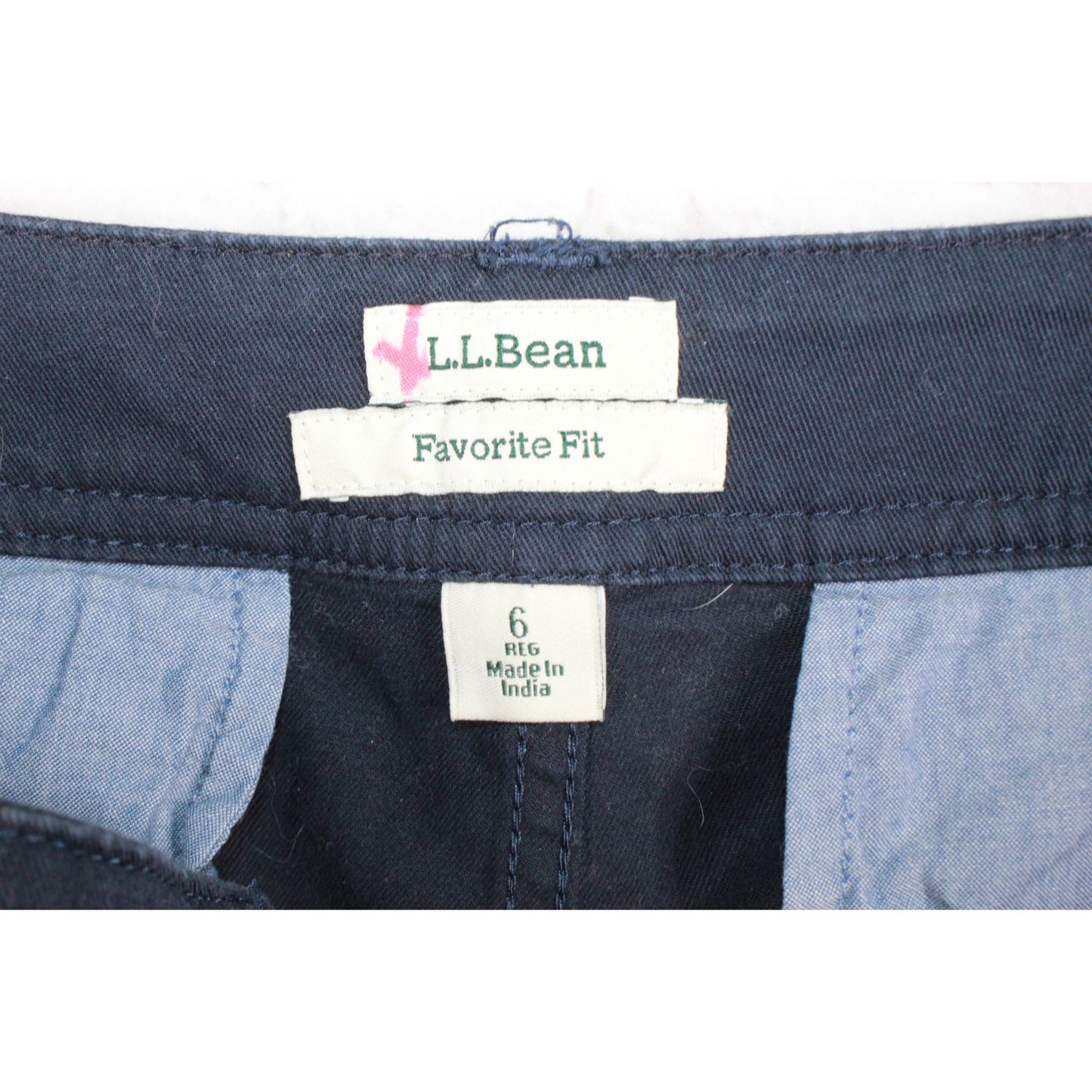 LL Bean Women's Lakewashed Chino Pants Mid Rise Straight Leg Cotton Navy 6 Reg