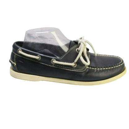 LL Bean Women's Navy Blue Leather Lace Up Comfort Boat Loafer Shoes Size 8 M