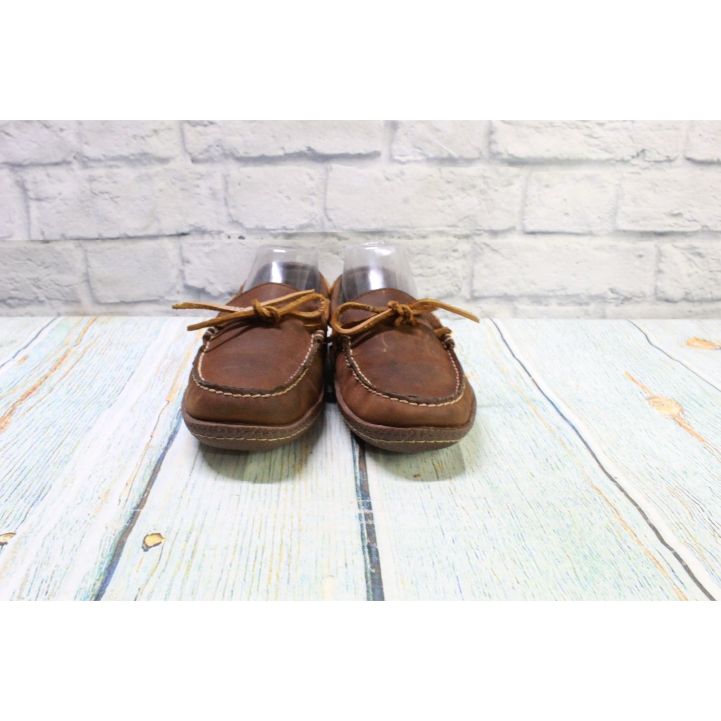 LL Bean Men's Brown Leather Slip On Flannel Lined Handsewn Slippers Size 7 M