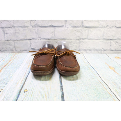 LL Bean Men's Brown Leather Slip On Flannel Lined Handsewn Slippers Size 7 M