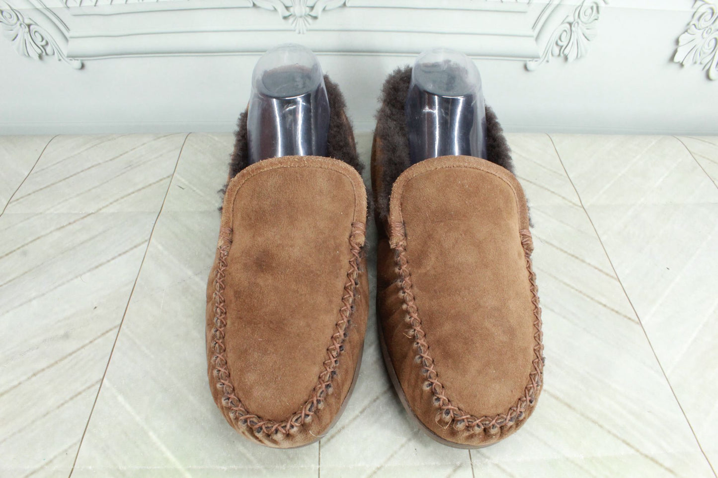 LL Bean Men's Wicked Good Slippers Venetian Shearling Lined Suede Brown 11 M