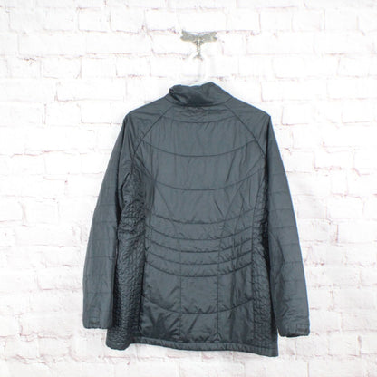 LL Bean Women's Full Zip Hooded Rain Jacket Polyster Quilted Black Size Large