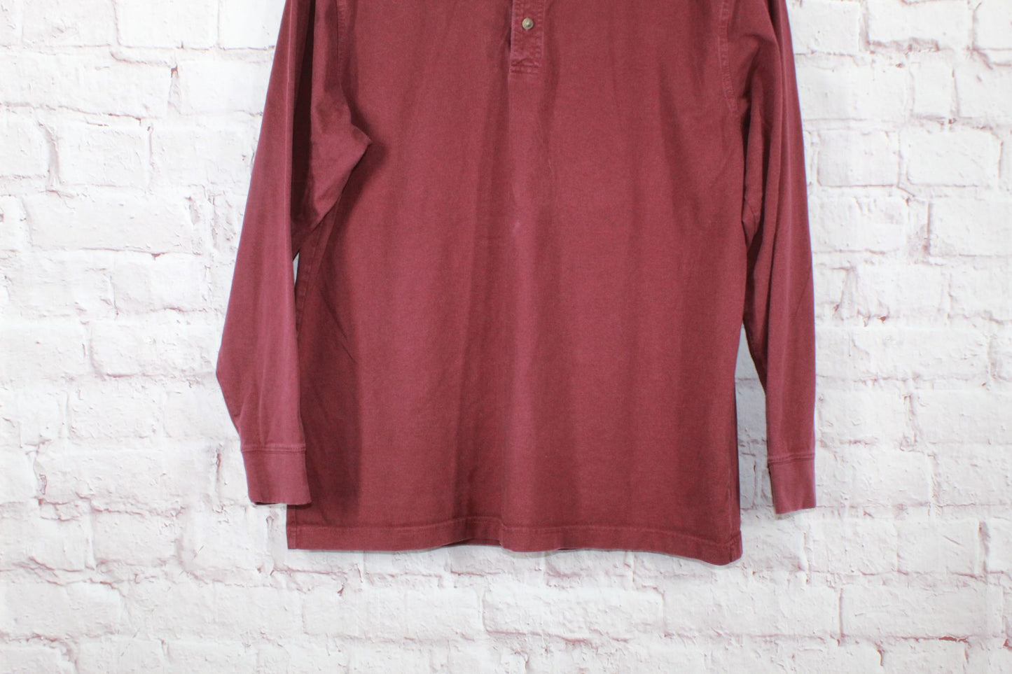 LL Bean Men's Carefree Unshrinkable Tee Traditional Fit Long-Sleeve Henley Red L