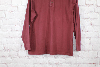 LL Bean Men's Carefree Unshrinkable Tee Traditional Fit Long-Sleeve Henley Red L