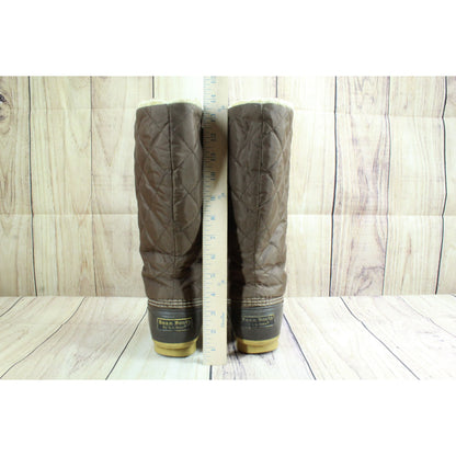 LL Bean Signature Womens Brown Nylon Quilted Shearling Lined Duck Boots Size 9 M