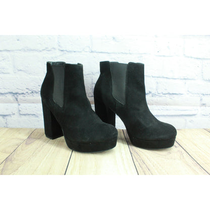 Kurt Geiger Women's Black Suede Pull On Chelsea Platform Heeled Boots Size 7.5