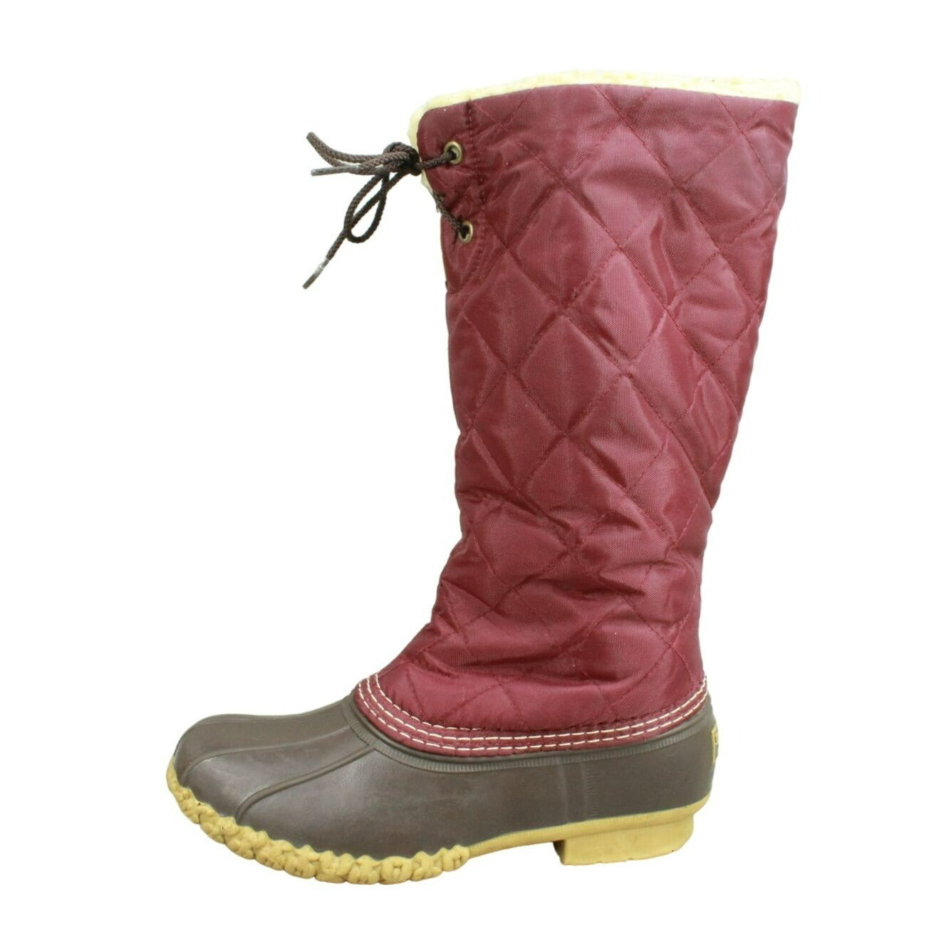 LL Bean Women's Burgundy Nylon Shearling Lined Quilted Waterproof Duck Boots 6 M