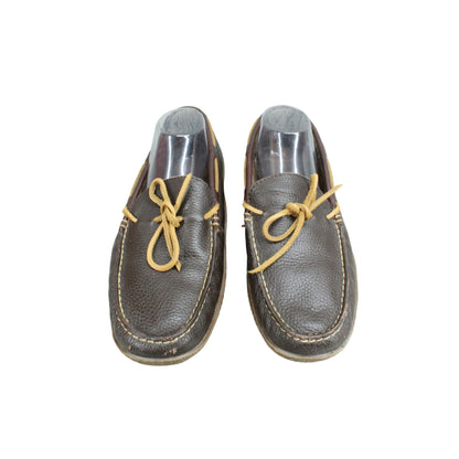 LL Bean Men's Brown Leather Flannel Lined Handsewn Moccasin Boat Shoes Size 10 M