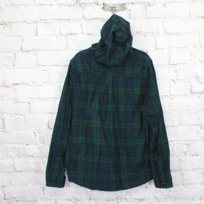 LL Bean Women's Scotch Plaid Flannel Shirt Relaxed Zip Hoodie Black Watch Small