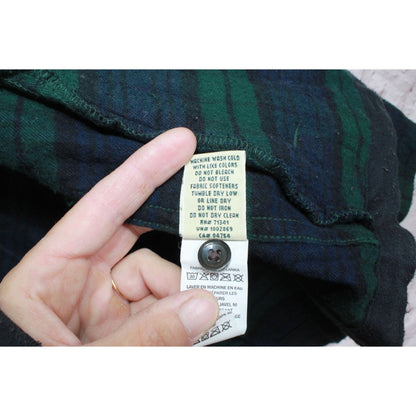 LL Bean Women's Scotch Plaid Flannel Shirt Relaxed Zip Hoodie Black Watch Small