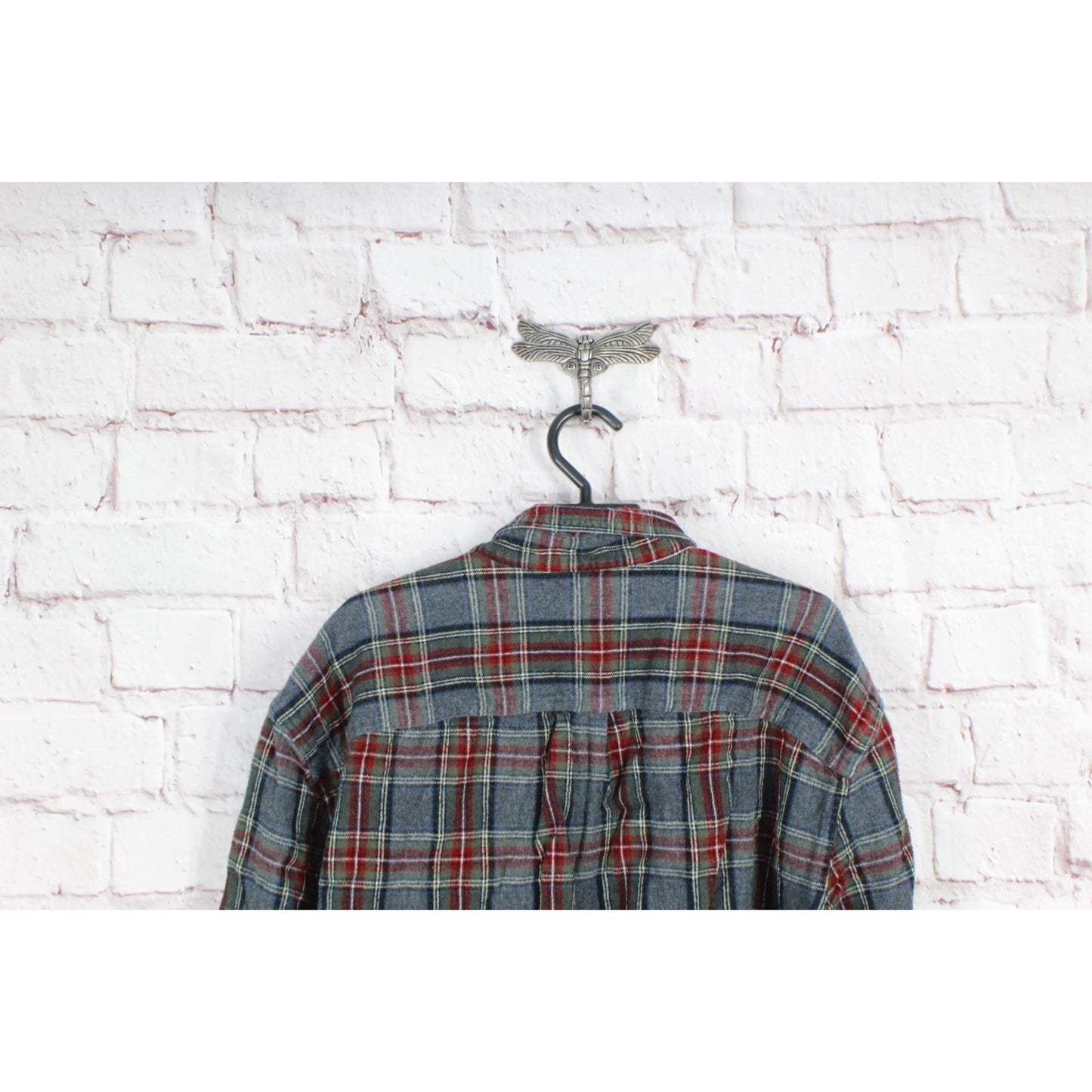 LL Bean Men's Scotch Plaid Flannel Shirt Traditional Fit Cotton Gray Red Size XL