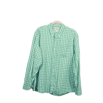 LL Bean Men's Organic Cotton Seersucker Shirt Long Sleeve Plaid Green Size L