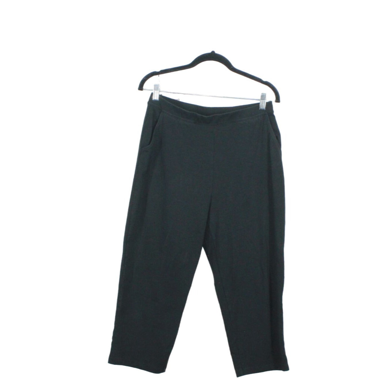 LL Bean Perfect Fit Pants Straight Leg Crop Cotton Black Size M Pet