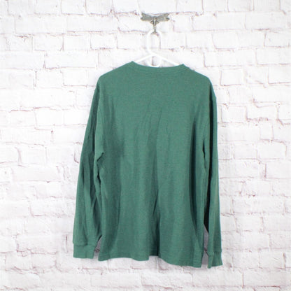 LL Bean Men's Unshrinkable Mini Waffle Henley Long-Sleeve Cotton Green XL