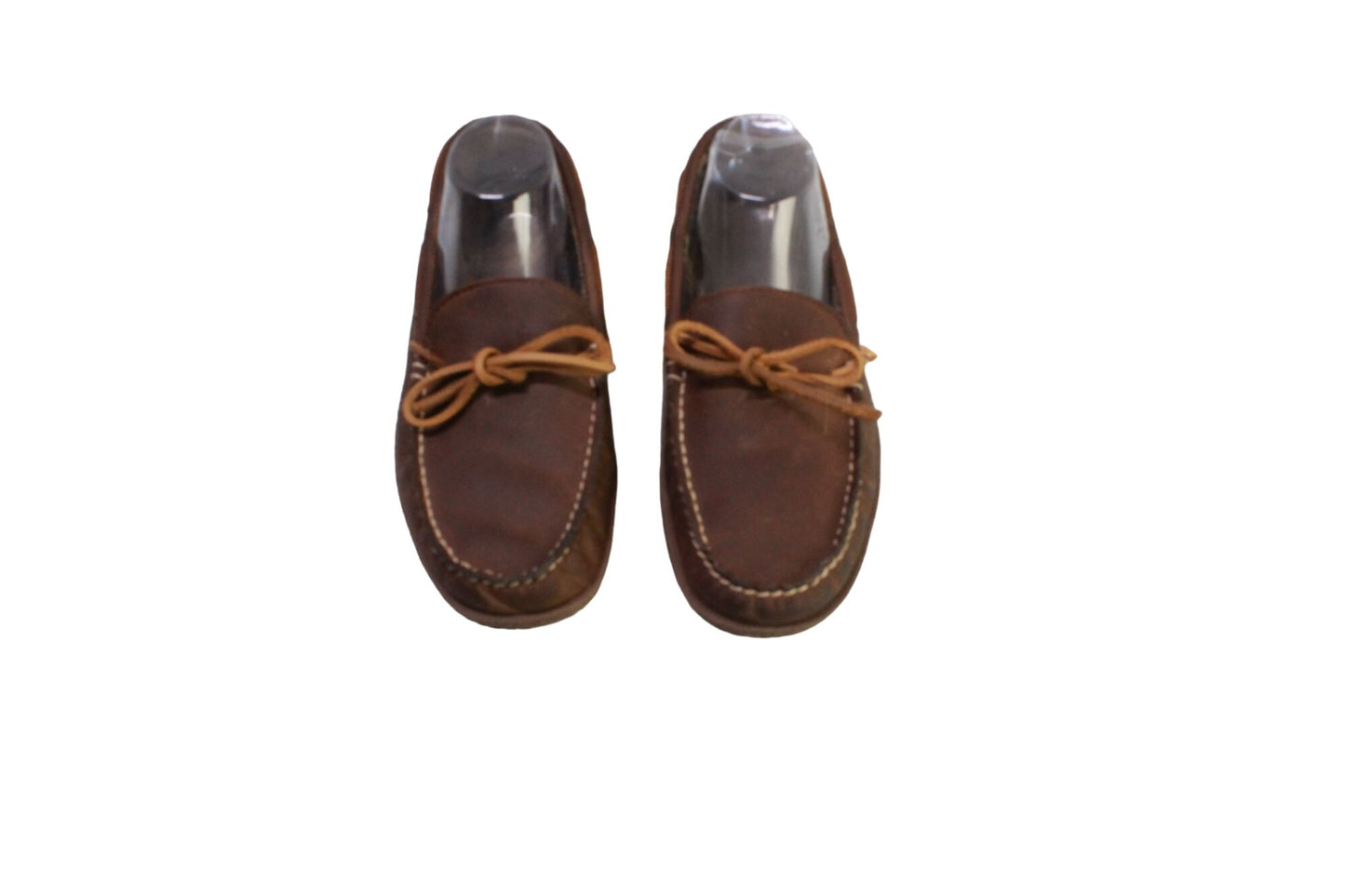 LL Bean Men's Brown Leather Flannel-Lined Handsewn Moccasin Slippers Size 7 M