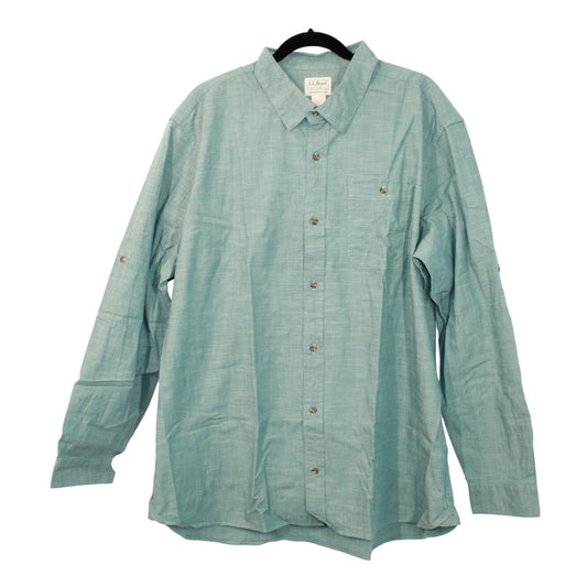 LL Bean Men's Green Cotton Traditional Fit Long Sleeve Button Up Shirt