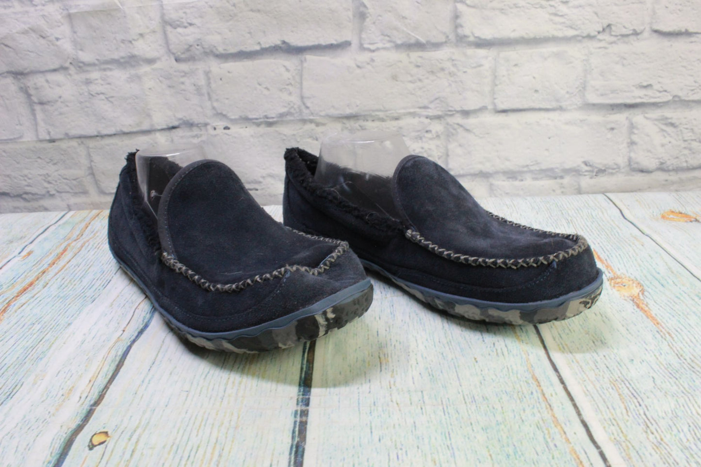 LL Bean Men's Blue Suede Fleece Lined Mountain Moccasin Slippers Size 11 M