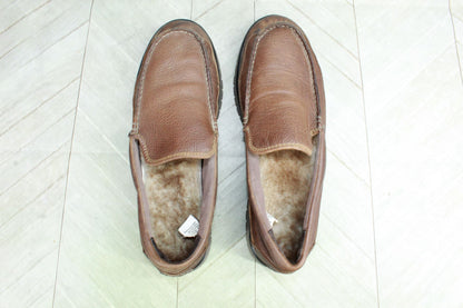 LL Bean All Week Men's Brown Leather Shearling Lined Moccasin Slippers Size 11 M