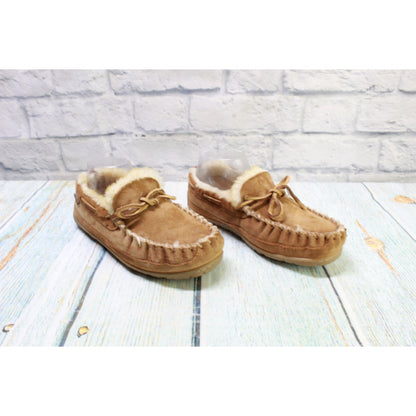 LL Bean Women's Brown Suede Wicked Good Shearling Lined Moccasin Slippers Size 7 M