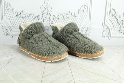 LL Bean Women's Kelp Green Pile Fleece Lined Cozy Slipper Booties Size 9 M