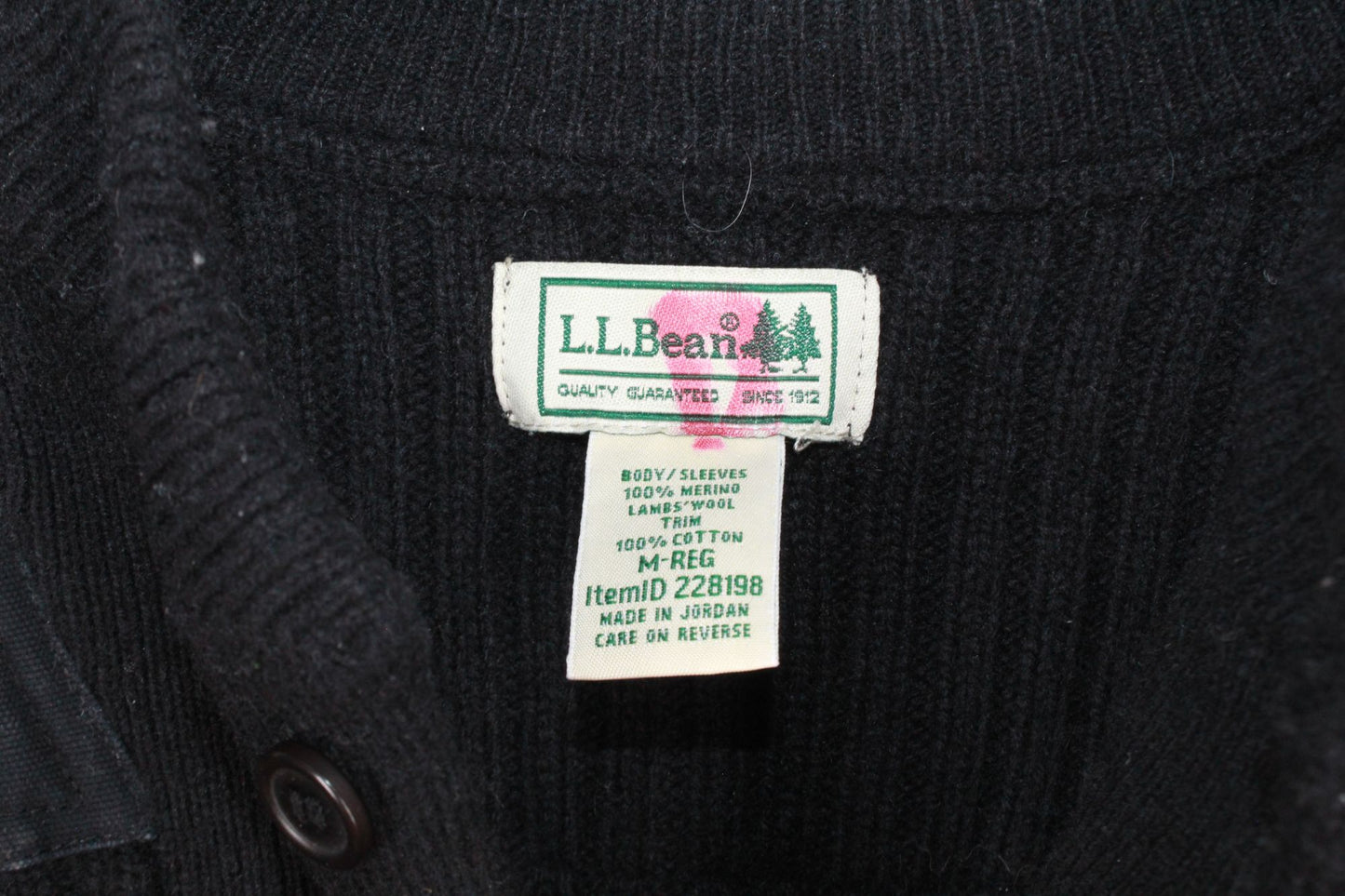 LL Bean Men's Commando Sweater Henley Elbow Patches Merino Wool Black Size M