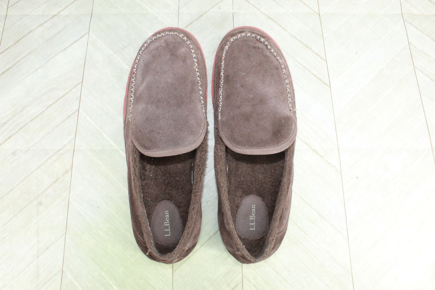 LL Bean Men's Mountain Slippers Soft Fleece Lined Brown Suede Size 13 M