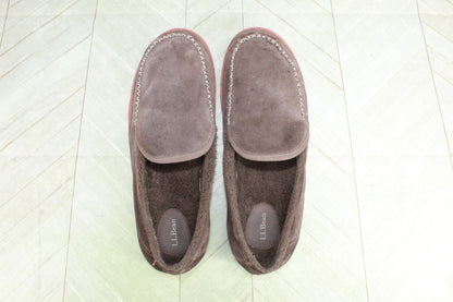 LL Bean Men's Mountain Slippers Soft Fleece Lined Brown Suede Size 13 M