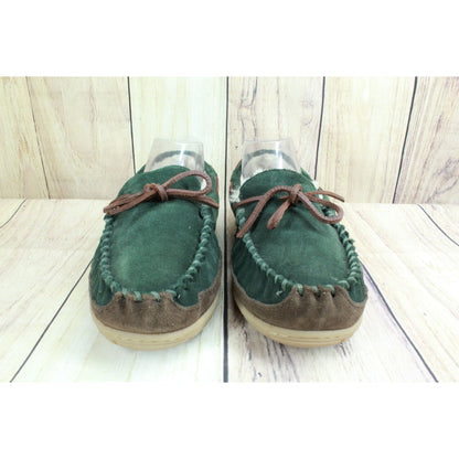 LL Bean Men's Green Suede Wicked Good Shearling Lined Moccasin Slippers Size 8 M