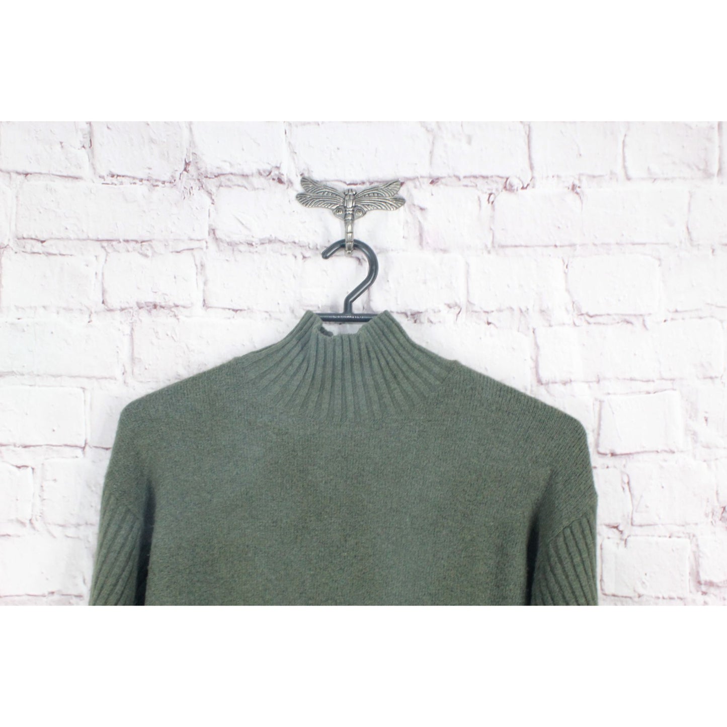 LL Bean Women's The Essential Pullover Sweater Turtleneck Wool Blend Green S Pet