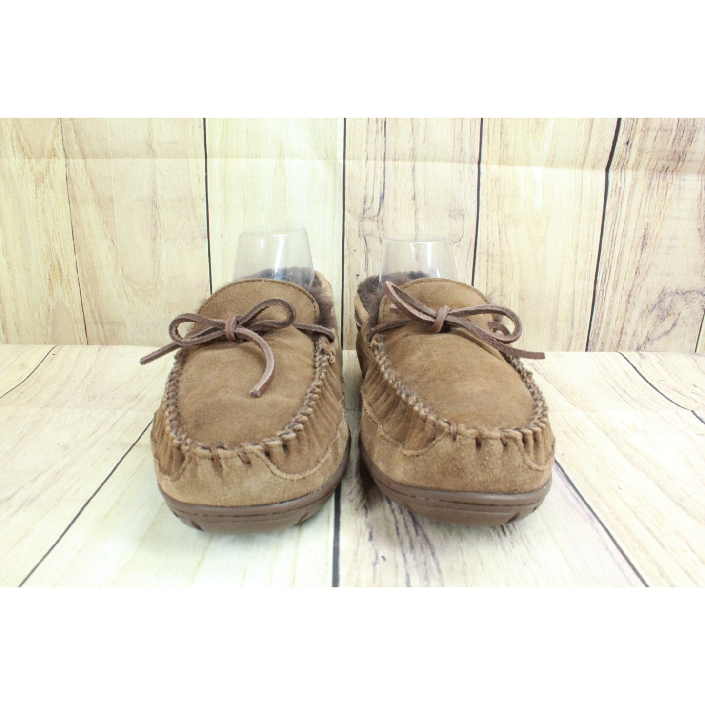 LL Bean Mens Brown Suede Wicked Good Shearling Lined Moccasin Slippers Size 11 M