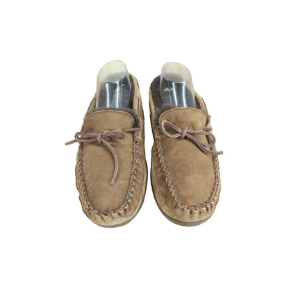 LL Bean Mens Brown Suede Wicked Good Shearling Lined Moccasin Slippers Size 11 M