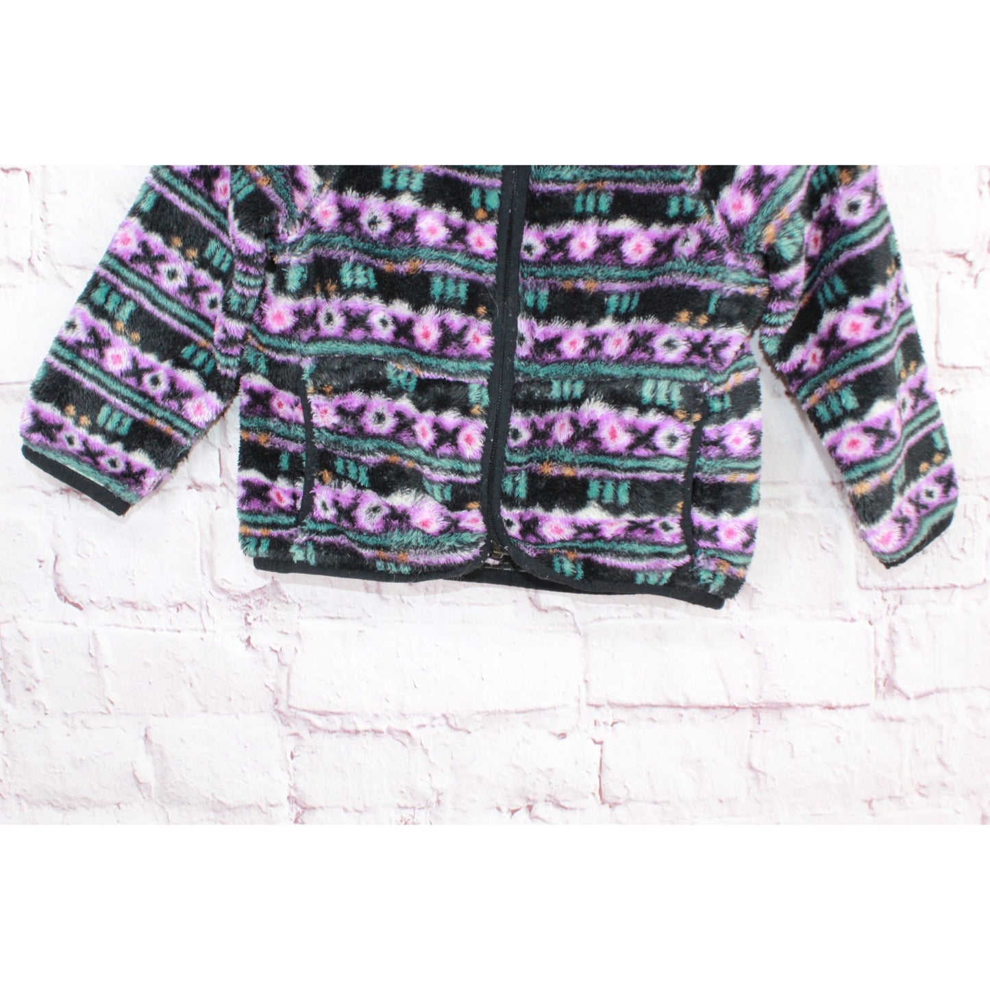 LL Bean Infants' Hi Pile Fleece Jacket Purple Black Print Size 12-18 mons