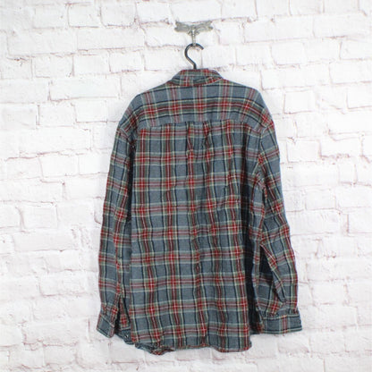 LL Bean Men's Scotch Plaid Flannel Shirt Traditional Fit Cotton Gray Red Size XL