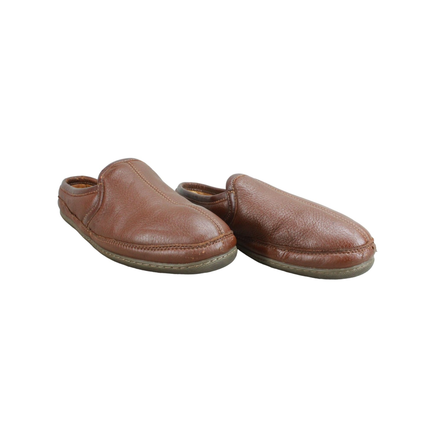 LL Bean Men's Elkhide Brown Pebbled Leather Soft Comfort Slipper Scuffs Size 8 M