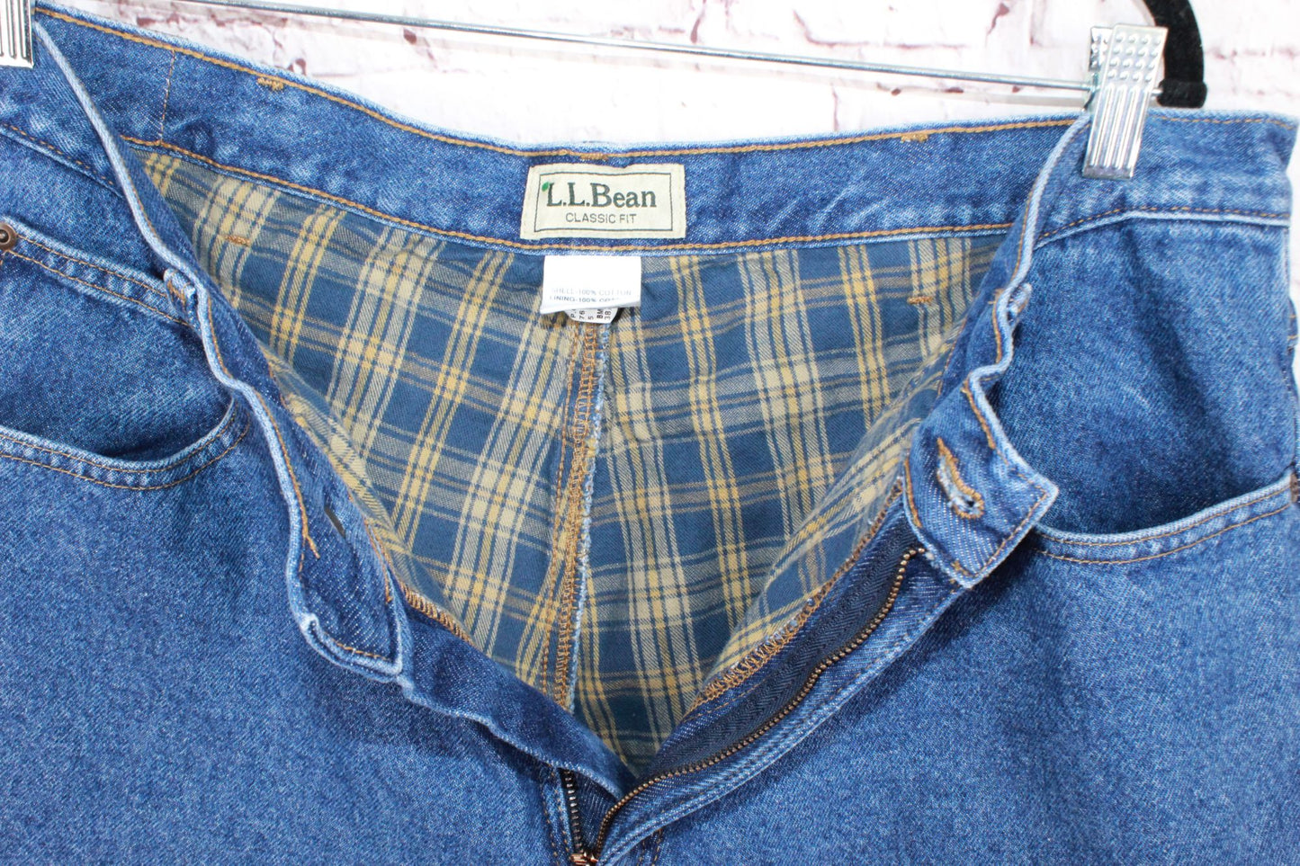 LL Bean Men's Double L Jeans Classic Fit Flannel-Lined Cotton Stonewashed 38x34