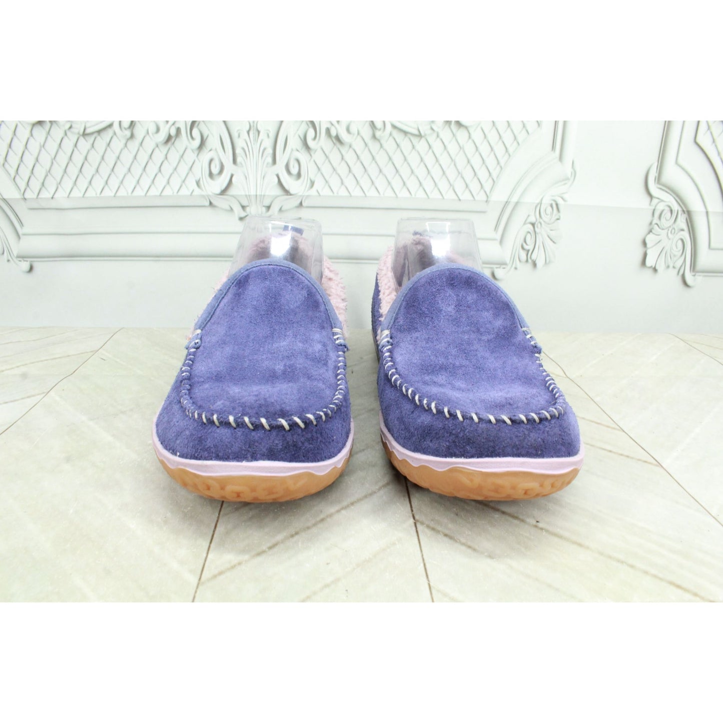 LL Bean Women's Purple Suede Fleece Lined Mountain Moccasin Slippers Size 8 M