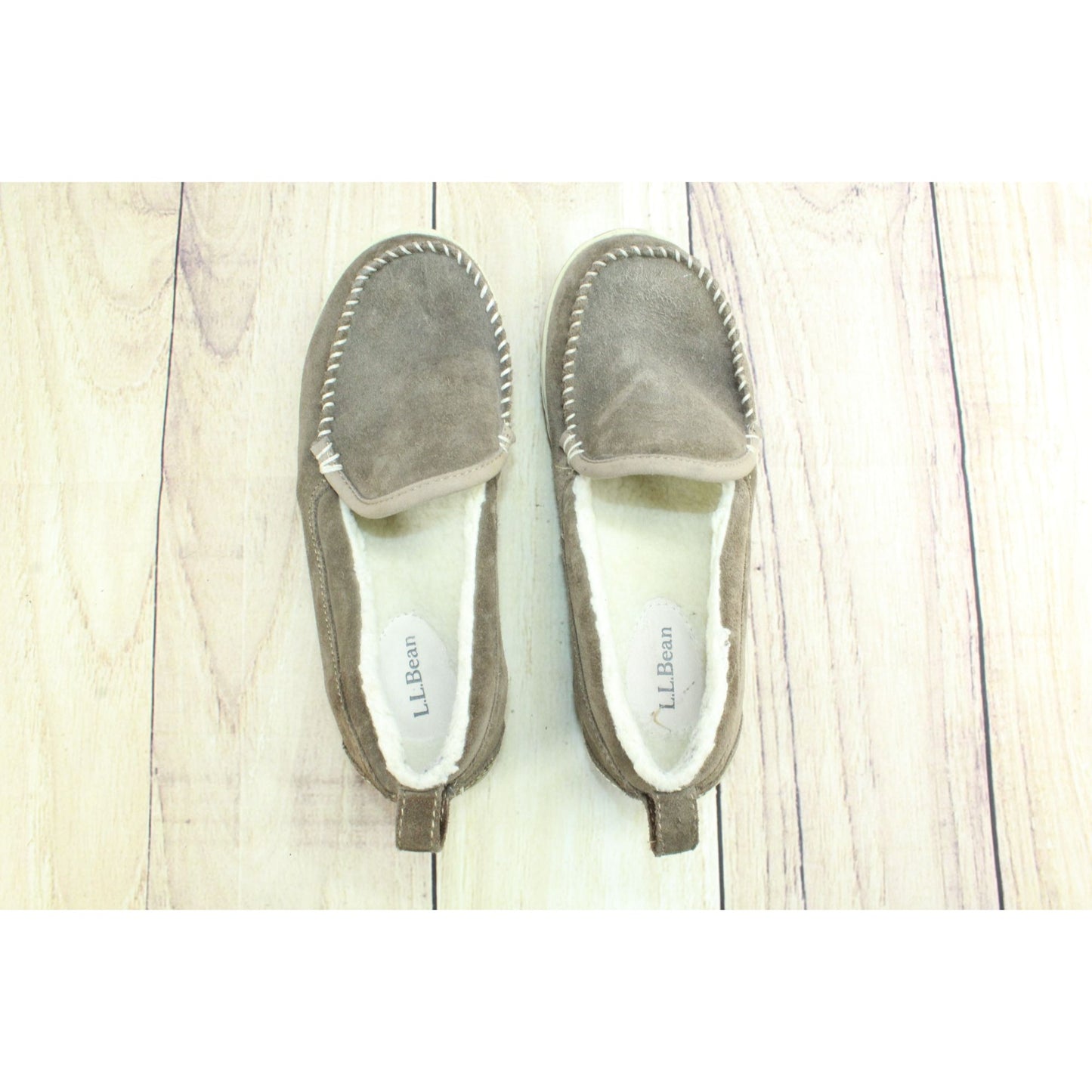 LL Bean Women's Gray Suede Fleece Lined Mountain Moccasin Slippers Size 7 M