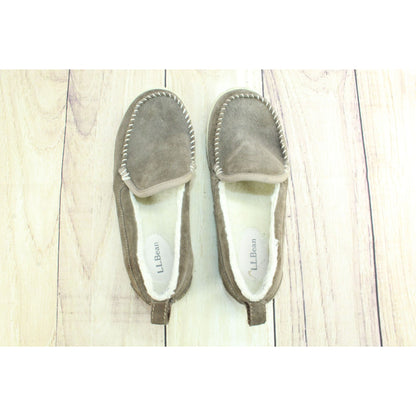 LL Bean Women's Gray Suede Fleece Lined Mountain Moccasin Slippers Size 7 M