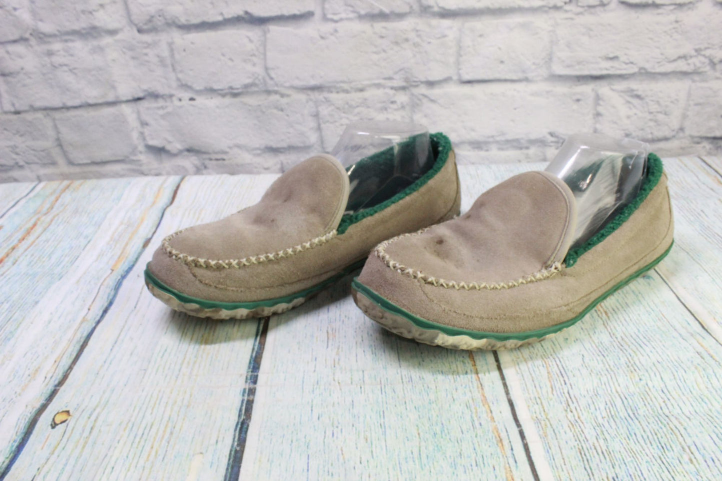 LL Bean Men's Gray Suede Fleece Lined Mountain Moccasin Slippers Size 9 M