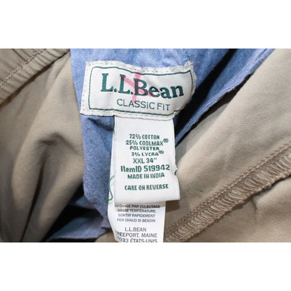 LL Bean Men's Comfort Stretch Dock Pants Classic Fit Straight Leg Khaki XXL 34"