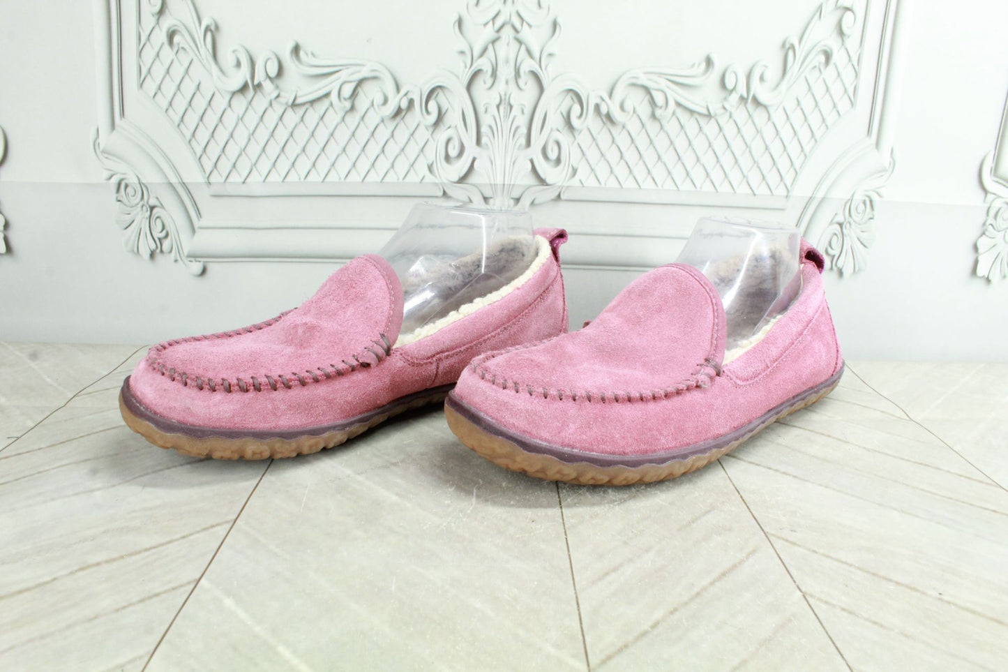 LL Bean Women's Pink Suede Fleece Lined Mountain Moccasin Slippers Size 8 M