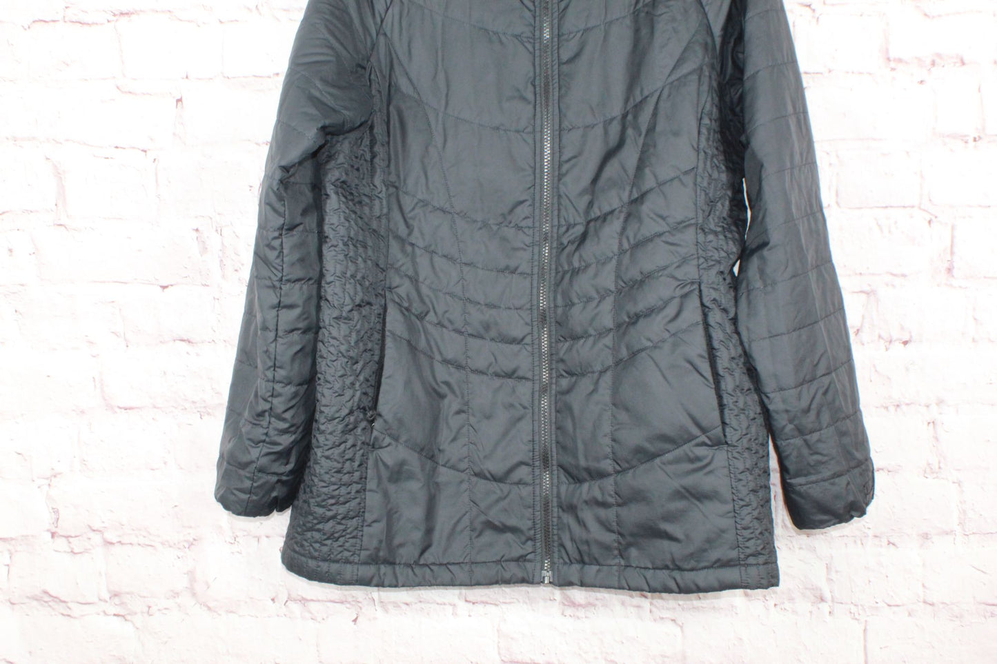 LL Bean Women's Full Zip Hooded Rain Jacket Polyster Quilted Black Size Large