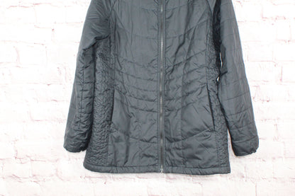 LL Bean Women's Full Zip Hooded Rain Jacket Polyster Quilted Black Size Large